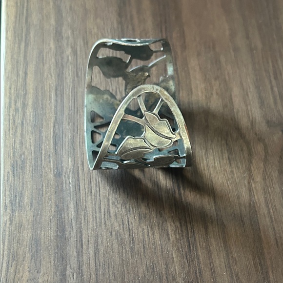 Silver Floral Cutout Cuff Bracelet - Picture 6 of 11